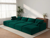 Deluxe Cloud 4-Seater Gem Green Pit Sectional | 8-Piece (Includes 4 Ottomans), Velvet Fabric, Family Room Seating, Washable Cushion Covers