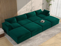 Deluxe Cloud 4-Seater Gem Green Pit Sectional | 8-Piece (Includes 4 Ottomans), Velvet Fabric, Family Room Seating, Washable Cushion Covers