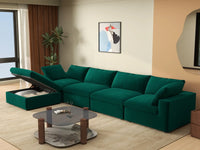 Deluxe Cloud 4-Seater Gem Green Sofa Set | 5-Piece (Includes 1 Ottoman), Velvet Fabric, Washable Cushion Covers