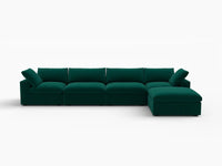 Deluxe Cloud 4-Seater Gem Green Sofa Set | 5-Piece (Includes 1 Ottoman), Velvet Fabric, Washable Cushion Covers