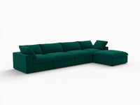 Deluxe Cloud 4-Seater Gem Green Sofa Set | 5-Piece (Includes 1 Ottoman), Velvet Fabric, Washable Cushion Covers