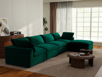 Deluxe Cloud 4-Seater Gem Green Sofa Set | 5-Piece (Includes 1 Ottoman), Velvet Fabric, Washable Cushion Covers