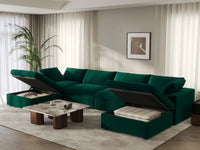 Deluxe Cloud 4-Seater Gem Green U-Shaped Sectional | 6-Piece (Includes 2 Ottomans), Velvet Fabric, Family Room Seating, Washable Cushion Covers