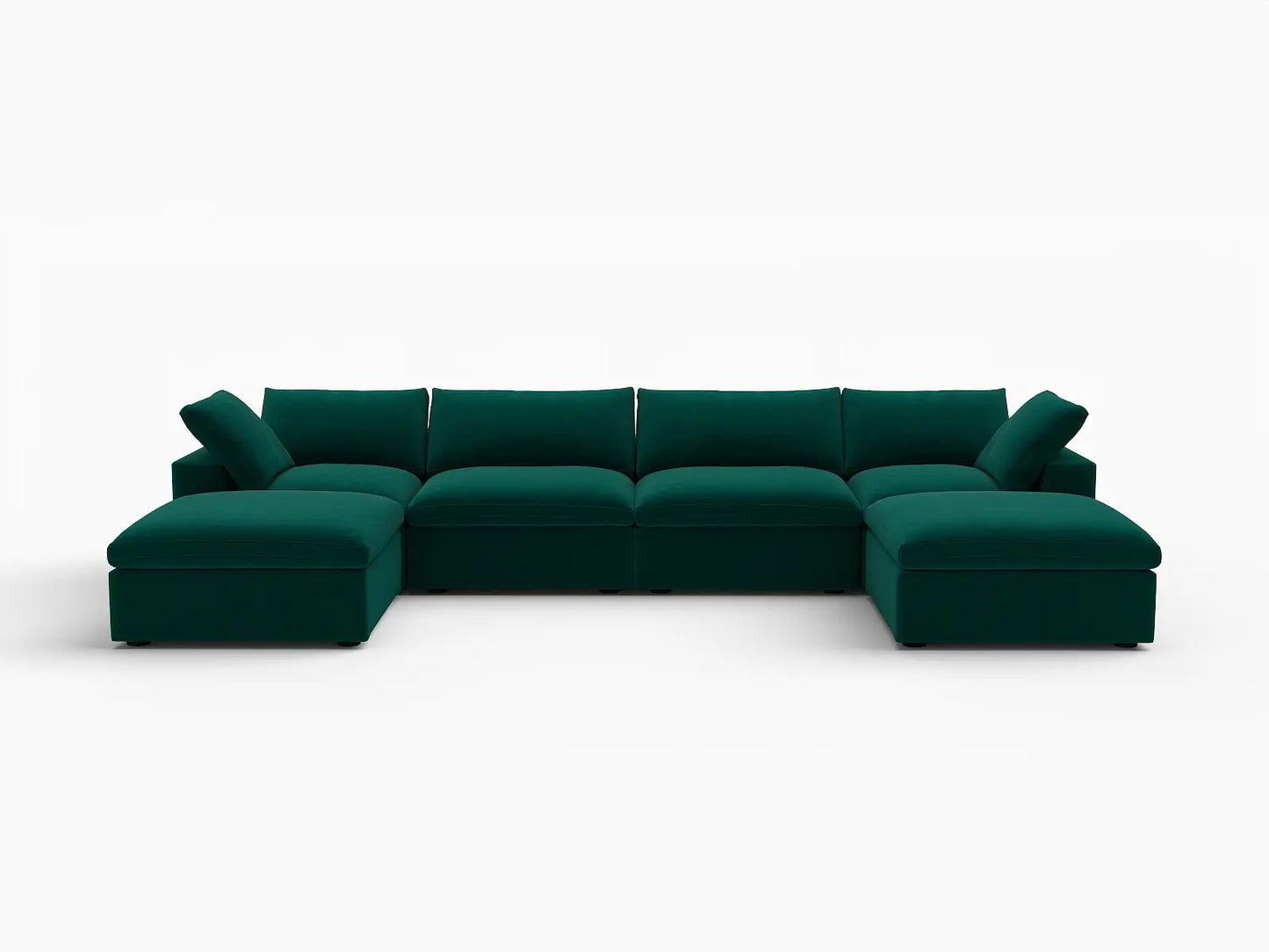 Deluxe Cloud 4-Seater Gem Green U-Shaped Sectional | 6-Piece (Includes 2 Ottomans), Velvet Fabric, Family Room Seating, Washable Cushion Covers