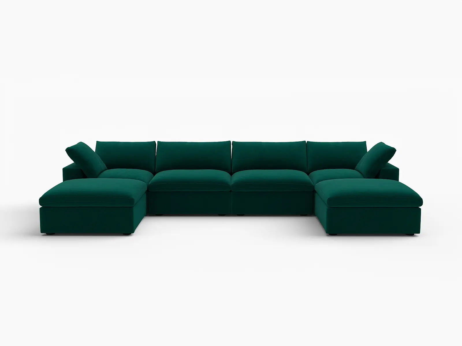 Deluxe Cloud 4-Seater Gem Green U-Shaped Sectional | 6-Piece (Includes 2 Ottomans), Velvet Fabric, Family Room Seating, Washable Cushion Covers