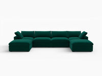 Deluxe Cloud 4-Seater Gem Green U-Shaped Sectional | 6-Piece (Includes 2 Ottomans), Velvet Fabric, Family Room Seating, Washable Cushion Covers