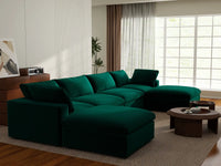 Deluxe Cloud 4-Seater Gem Green U-Shaped Sectional | 6-Piece (Includes 2 Ottomans), Velvet Fabric, Family Room Seating, Washable Cushion Covers