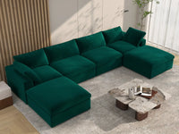 Deluxe Cloud 4-Seater Gem Green U-Shaped Sectional | 6-Piece (Includes 2 Ottomans), Velvet Fabric, Family Room Seating, Washable Cushion Covers