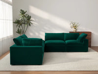Deluxe Cloud 4-Seater Gem Green V-Shaped Sectional | 5-Piece (Includes 1 Ottoman), Velvet Fabric, Living Room Seating, Washable Cushion Covers