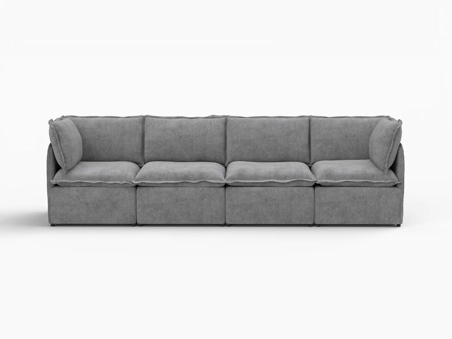 Deluxe Cloud 4-Seater Grey Large Space Couch Sectional | 4-Piece, Linen Look Poly Fabric, Easy To Clean