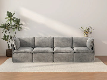 Deluxe Cloud 4-Seater Grey Large Space Couch Sectional | 4-Piece, Linen Look Poly Fabric, Easy To Clean