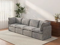 Deluxe Cloud 4-Seater Grey Large Space Couch Sectional | 4-Piece, Linen Look Poly Fabric, Easy To Clean