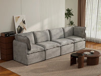Deluxe Cloud 4-Seater Grey Large Space Couch Sectional | 4-Piece, Linen Look Poly Fabric, Easy To Clean