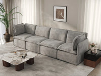 Deluxe Cloud 4-Seater Grey Large Space Couch Sectional | 4-Piece, Linen Look Poly Fabric, Easy To Clean