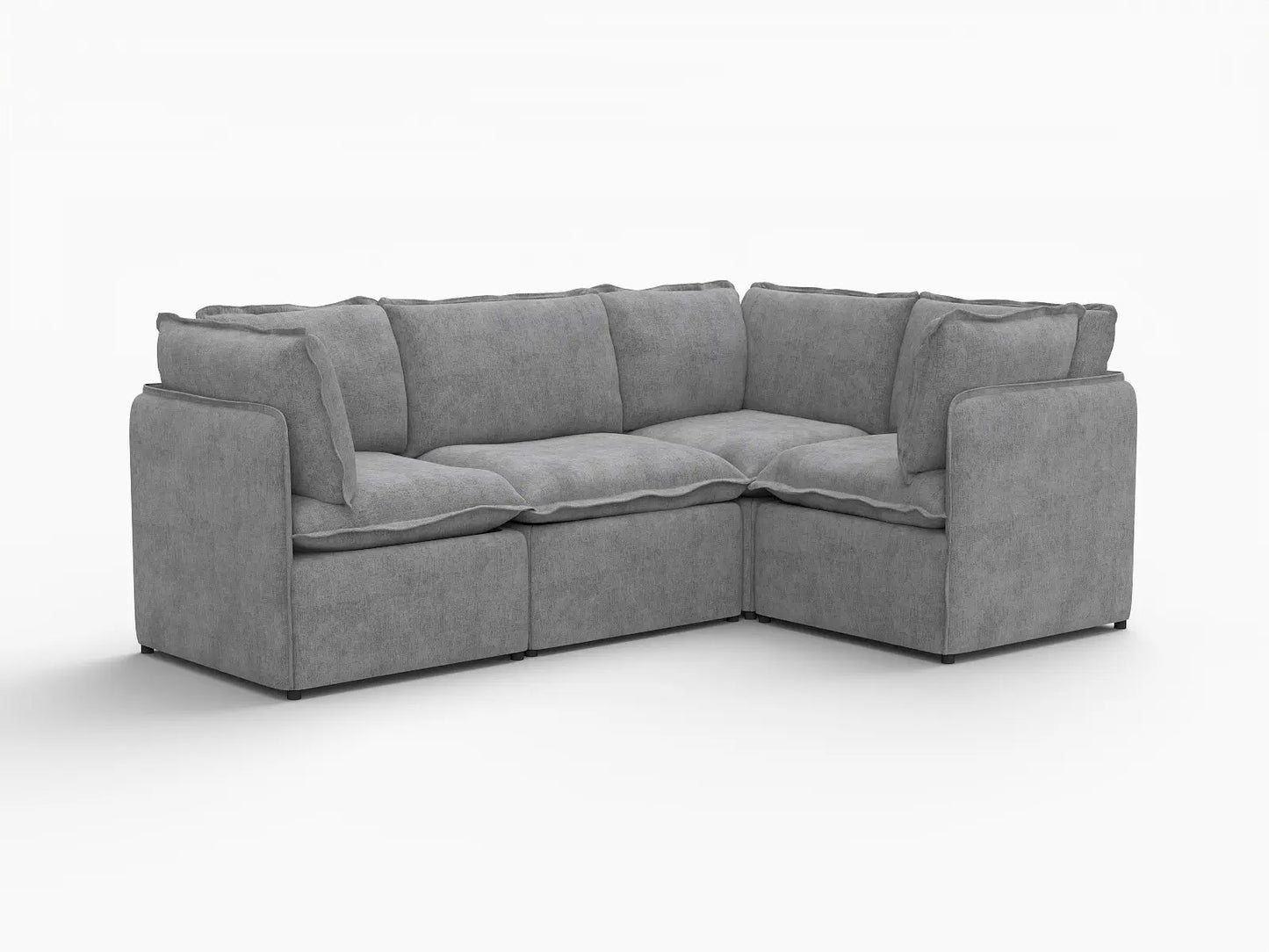 Deluxe Cloud 4-Seater Grey Large Space L-Shaped Sectional | 4-Piece, Linen Look Poly Fabric, Easy To Clean