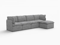 Deluxe Cloud 4-Seater Grey Large Space L-Shaped Sectional | 5-Piece (Includes 1 Ottoman), Linen Look Poly Fabric, Easy To Clean