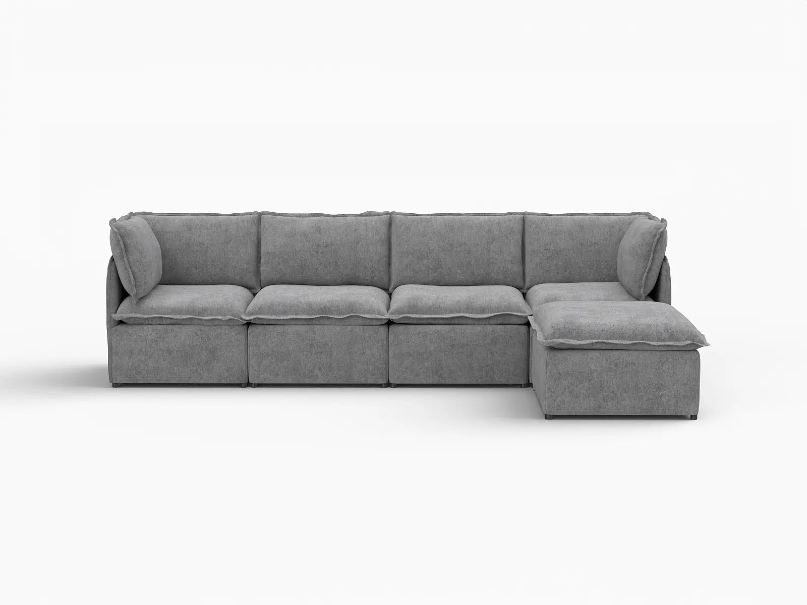 Deluxe Cloud 4-Seater Grey Large Space L-Shaped Sectional | 5-Piece (Includes 1 Ottoman), Linen Look Poly Fabric, Easy To Clean