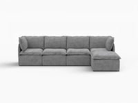Deluxe Cloud 4-Seater Grey Large Space L-Shaped Sectional | 5-Piece (Includes 1 Ottoman), Linen Look Poly Fabric, Easy To Clean