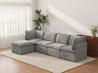 Deluxe Cloud 4-Seater Grey Large Space L-Shaped Sectional | 5-Piece (Includes 1 Ottoman), Linen Look Poly Fabric, Easy To Clean