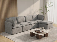 Deluxe Cloud 4-Seater Grey Large Space L-Shaped Sectional | 5-Piece (Includes 1 Ottoman), Linen Look Poly Fabric, Easy To Clean