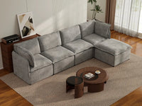 Deluxe Cloud 4-Seater Grey Large Space L-Shaped Sectional | 5-Piece (Includes 1 Ottoman), Linen Look Poly Fabric, Easy To Clean