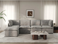 Deluxe Cloud 4-Seater Grey Large Space L-Shaped Sectional | 5-Piece (Includes 1 Ottoman), Linen Look Poly Fabric, Easy To Clean
