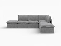 Deluxe Cloud 4-Seater Grey Large Space L-Shaped Sectional | 6-Piece (Includes 2 Ottomans), Linen Look Poly Fabric, Easy To Clean