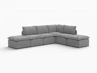 Deluxe Cloud 4-Seater Grey Large Space L-Shaped Sectional | 6-Piece (Includes 2 Ottomans), Linen Look Poly Fabric, Easy To Clean