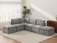 Deluxe Cloud 4-Seater Grey Large Space L-Shaped Sectional | 6-Piece (Includes 2 Ottomans), Linen Look Poly Fabric, Easy To Clean