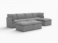 Deluxe Cloud 4-Seater Grey Large Space Sofa Set | 7-Piece (Includes 3 Ottomans), Linen Look Poly Fabric, Easy To Clean