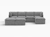 Deluxe Cloud 4-Seater Grey Large Space Sofa Set | 7-Piece (Includes 3 Ottomans), Linen Look Poly Fabric, Easy To Clean