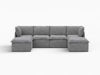 Deluxe Cloud 4-Seater Grey Large Space U-Shaped Sectional | 6-Piece (Includes 2 Ottomans), Linen Look Poly Fabric, Easy To Clean