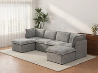Deluxe Cloud 4-Seater Grey Large Space U-Shaped Sectional | 6-Piece (Includes 2 Ottomans), Linen Look Poly Fabric, Easy To Clean