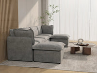Deluxe Cloud 4-Seater Grey Large Space U-Shaped Sectional | 6-Piece (Includes 2 Ottomans), Linen Look Poly Fabric, Easy To Clean