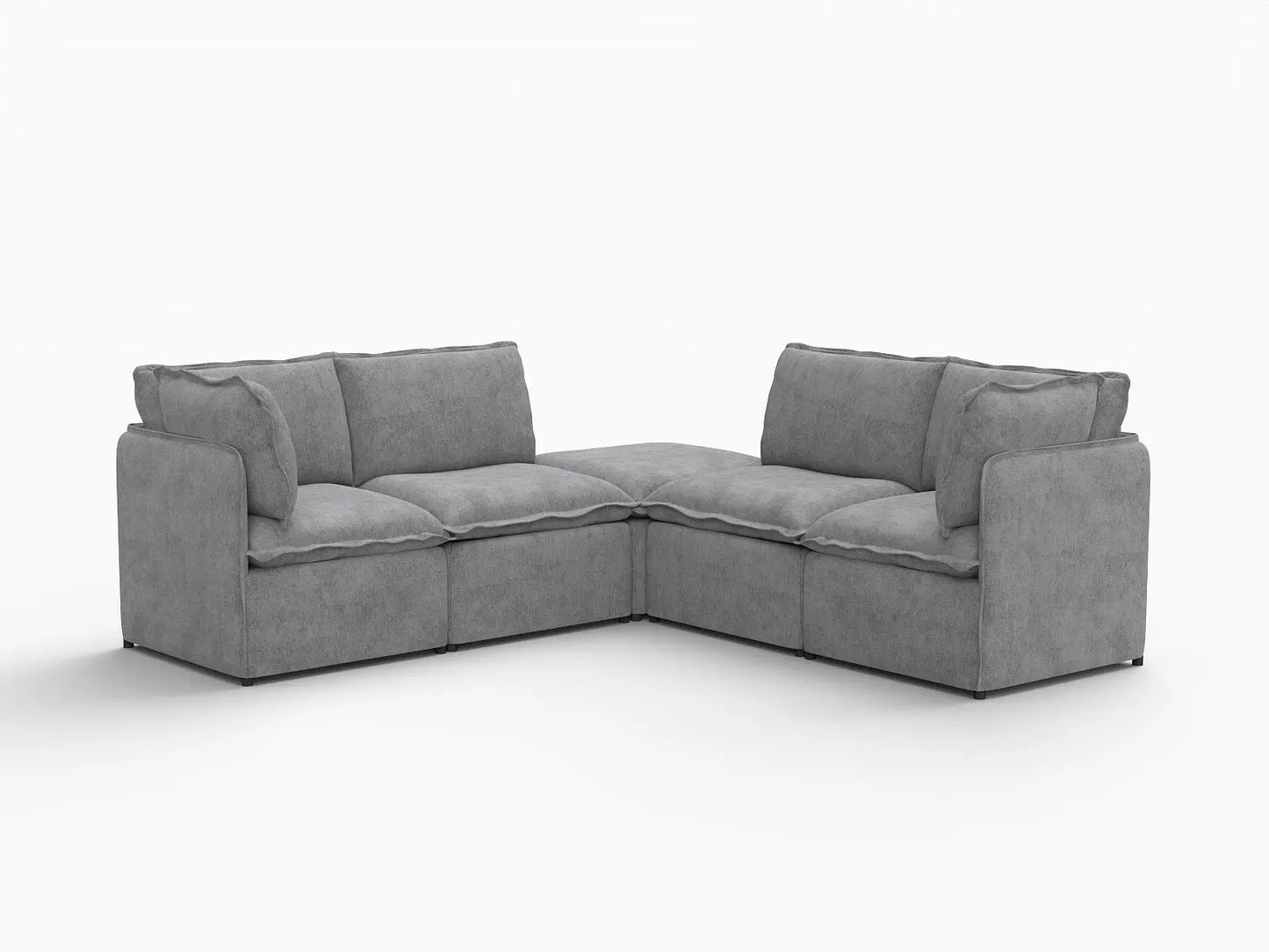 Deluxe Cloud 4-Seater Grey Large Space V-Shaped Sectional | 5-Piece (Includes 1 Ottoman), Linen Look Poly Fabric, Easy To Clean