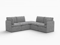 Deluxe Cloud 4-Seater Grey Large Space V-Shaped Sectional | 5-Piece (Includes 1 Ottoman), Linen Look Poly Fabric, Easy To Clean