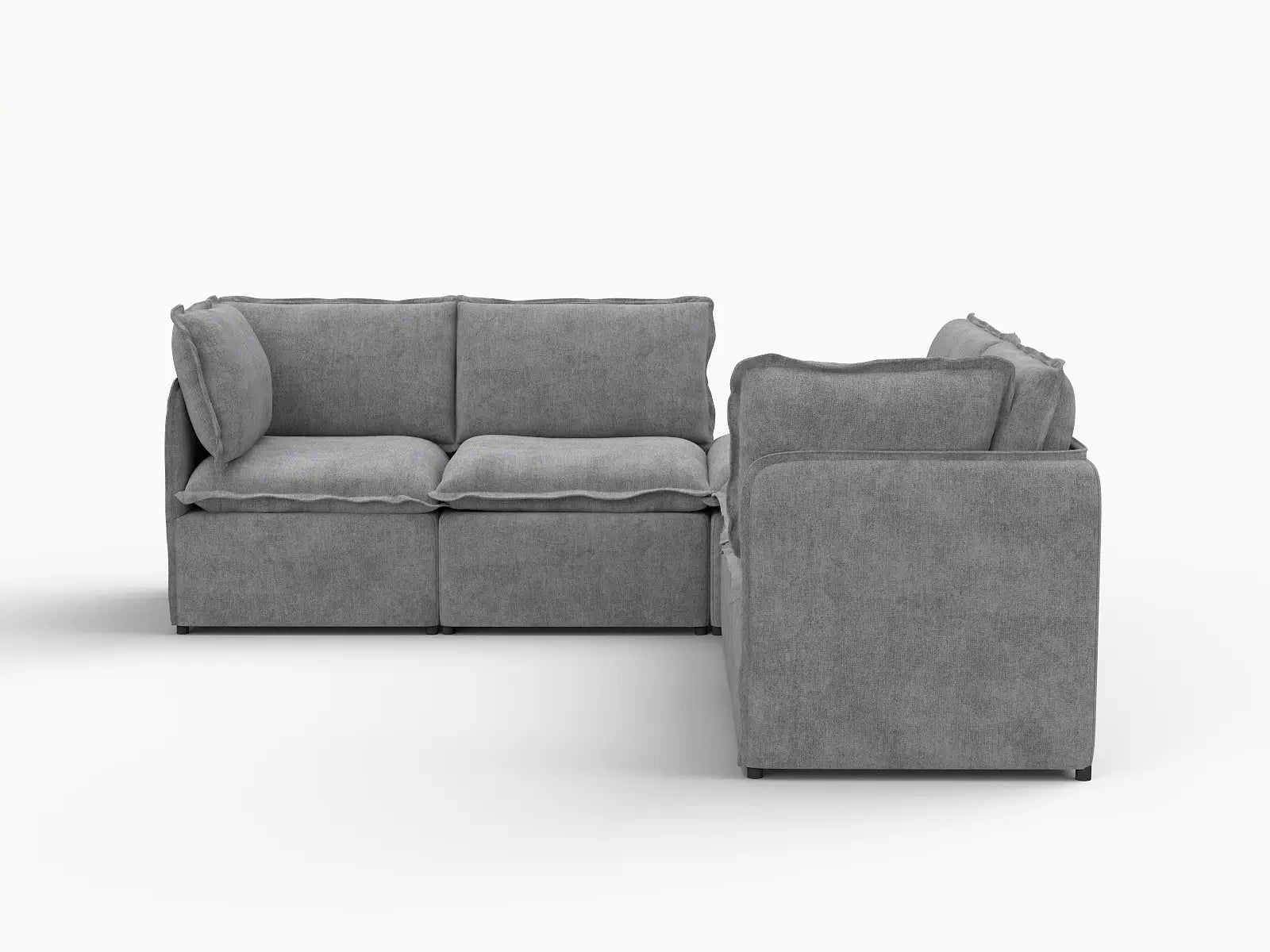Deluxe Cloud 4-Seater Grey Large Space V-Shaped Sectional | 5-Piece (Includes 1 Ottoman), Linen Look Poly Fabric, Easy To Clean