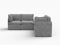Deluxe Cloud 4-Seater Grey Large Space V-Shaped Sectional | 5-Piece (Includes 1 Ottoman), Linen Look Poly Fabric, Easy To Clean