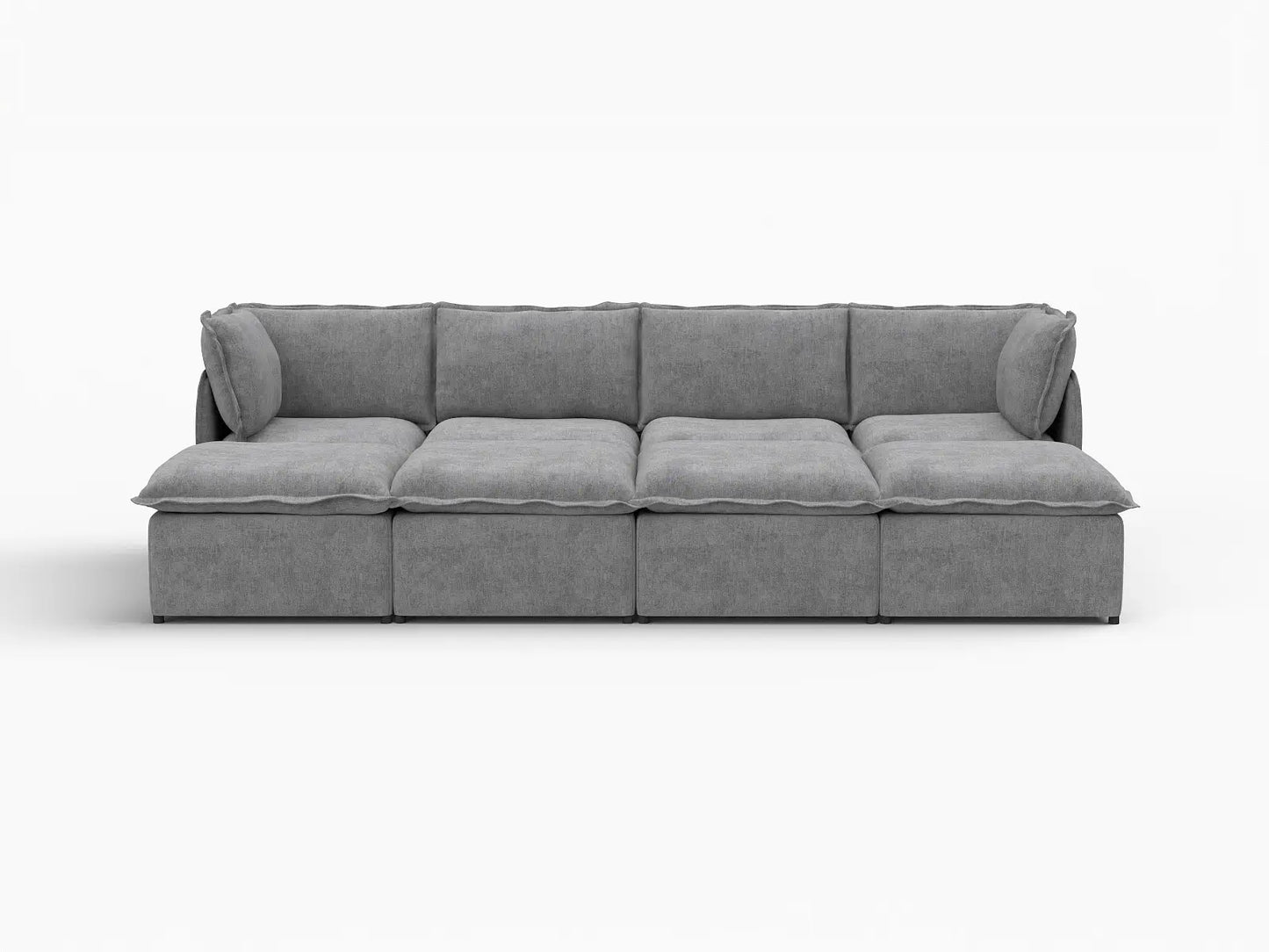 Deluxe Cloud 4-Seater Grey Open Space Pit Sectional | 8-Piece (Includes 4 Ottomans), Linen Look Poly Fabric, Easy To Clean