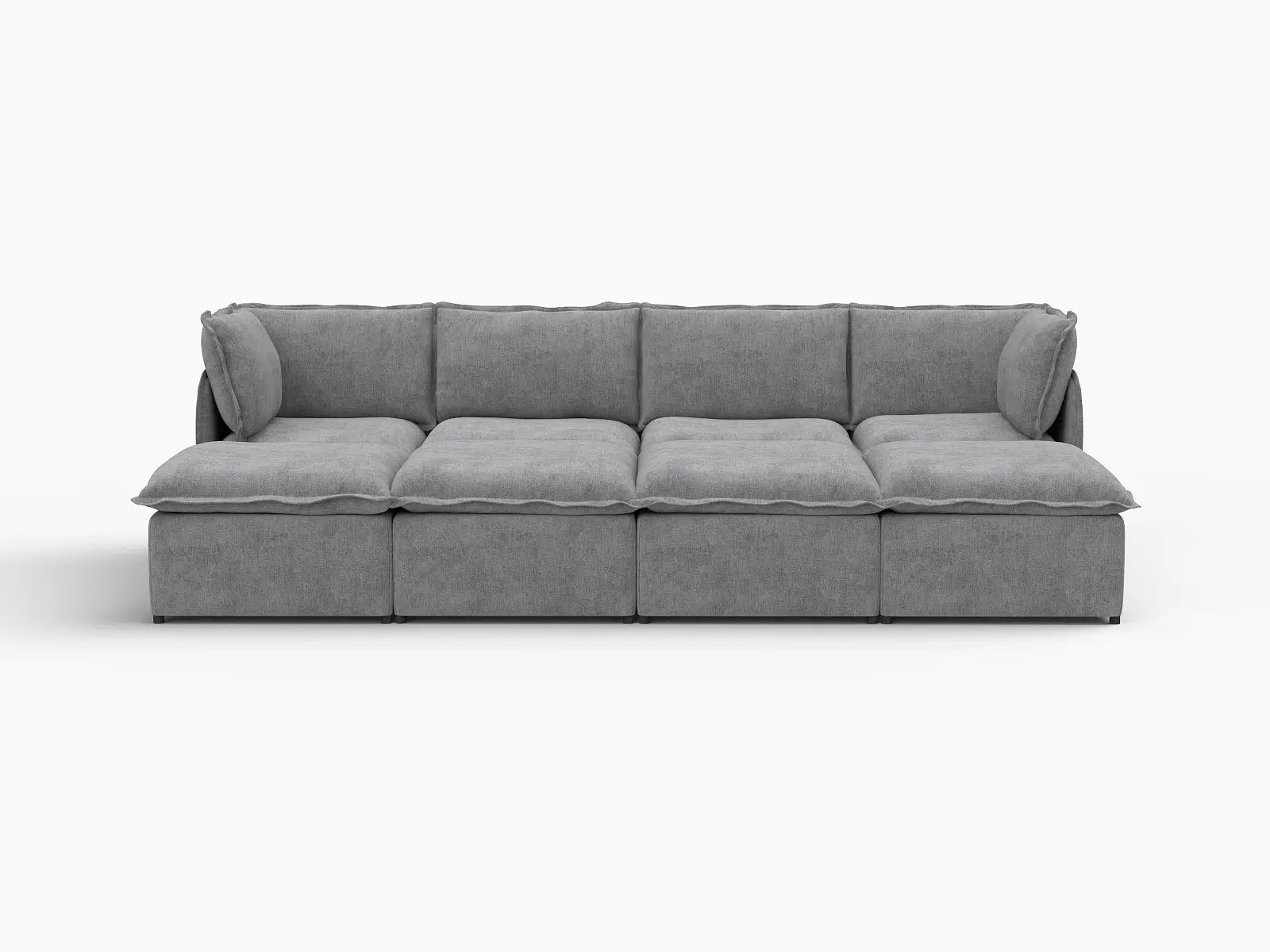 Deluxe Cloud 4-Seater Grey Open Space Pit Sectional | 8-Piece (Includes 4 Ottomans), Linen Look Poly Fabric, Easy To Clean