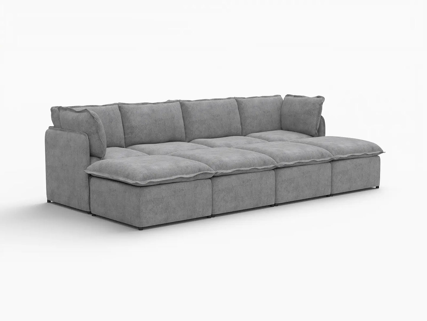 Deluxe Cloud 4-Seater Grey Open Space Pit Sectional | 8-Piece (Includes 4 Ottomans), Linen Look Poly Fabric, Easy To Clean