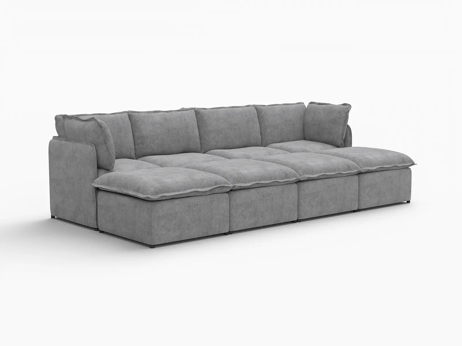 Deluxe Cloud 4-Seater Grey Open Space Pit Sectional | 8-Piece (Includes 4 Ottomans), Linen Look Poly Fabric, Easy To Clean