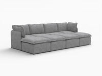 Deluxe Cloud 4-Seater Grey Open Space Pit Sectional | 8-Piece (Includes 4 Ottomans), Linen Look Poly Fabric, Easy To Clean