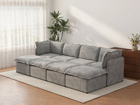 Deluxe Cloud 4-Seater Grey Open Space Pit Sectional | 8-Piece (Includes 4 Ottomans), Linen Look Poly Fabric, Easy To Clean