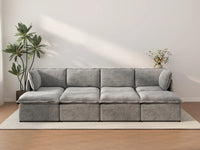 Deluxe Cloud 4-Seater Grey Open Space Pit Sectional | 8-Piece (Includes 4 Ottomans), Linen Look Poly Fabric, Easy To Clean