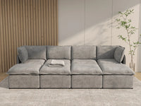 Deluxe Cloud 4-Seater Grey Open Space Pit Sectional | 8-Piece (Includes 4 Ottomans), Linen Look Poly Fabric, Easy To Clean