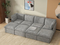 Deluxe Cloud 4-Seater Grey Open Space Pit Sectional | 8-Piece (Includes 4 Ottomans), Linen Look Poly Fabric, Easy To Clean