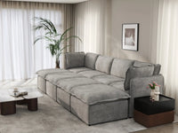 Deluxe Cloud 4-Seater Grey Open Space Pit Sectional | 8-Piece (Includes 4 Ottomans), Linen Look Poly Fabric, Easy To Clean