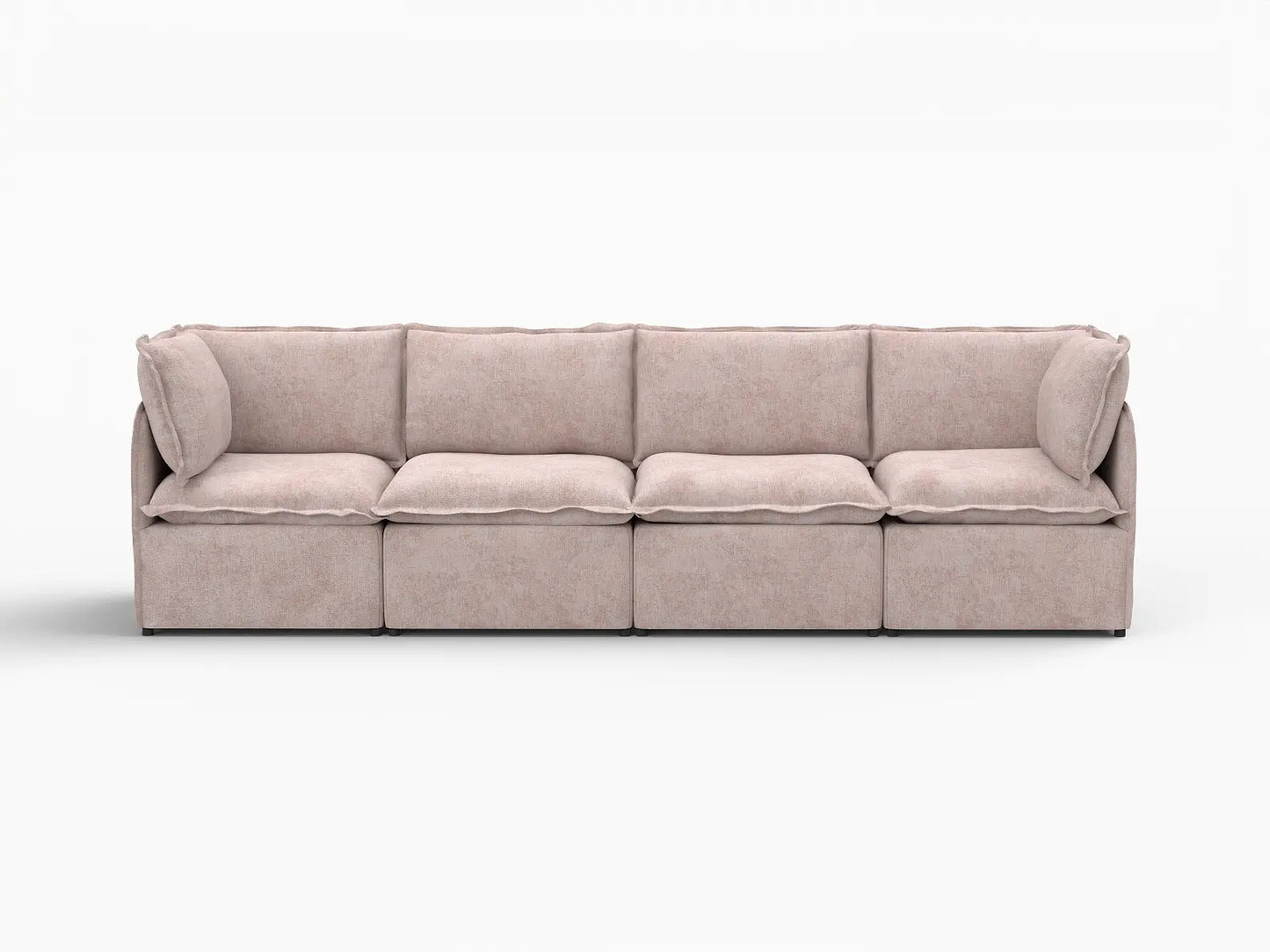 Deluxe Cloud 4-Seater Khaki Couch Sectional | 4-Piece, Linen Look Poly Fabric, Washable Cushion Covers