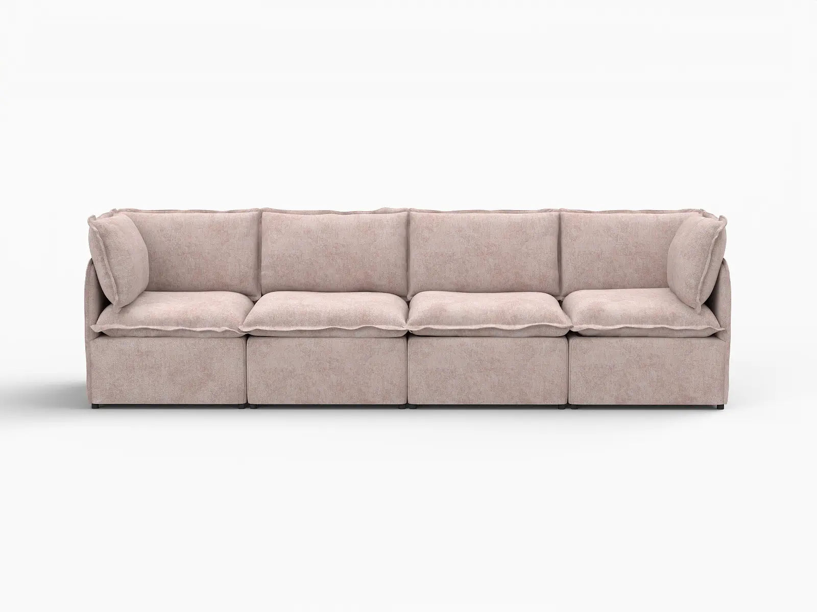 Deluxe Cloud 4-Seater Khaki Couch Sectional | 4-Piece, Linen Look Poly Fabric, Washable Cushion Covers